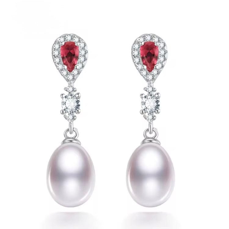 Rose Royale Freshwater Pearl & Ruby Zircon Earrings in Sterling Silver thumbnail 1
