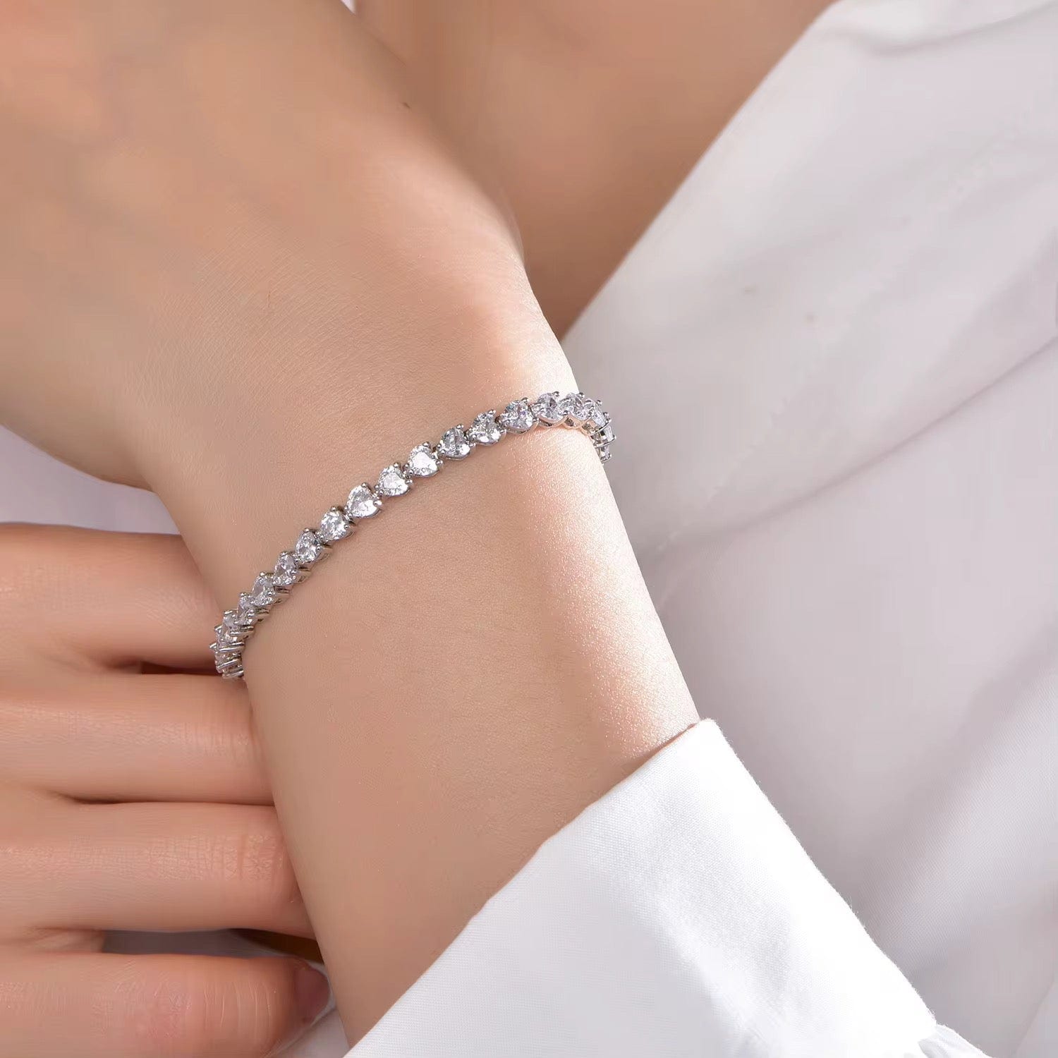 Jolie Bracelet Heart Tennis Style High Brilliance Stones in Sterling Silver thumbnail 2