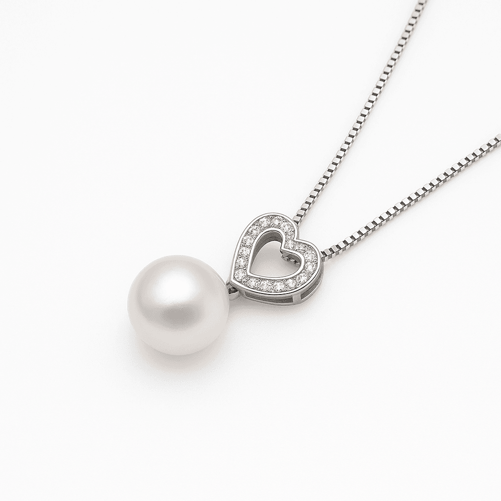 Kiara Lustré Heart Zircon & Freshwater Pearl Necklace in Sterling Silver thumbnail 1
