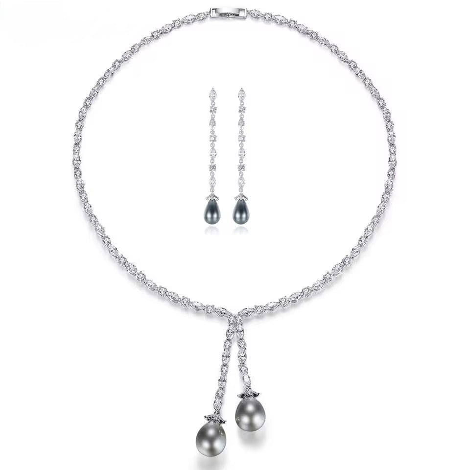 Selene Y-Chain Necklace with Real Pearls and High Brilliance Stones thumbnail 1