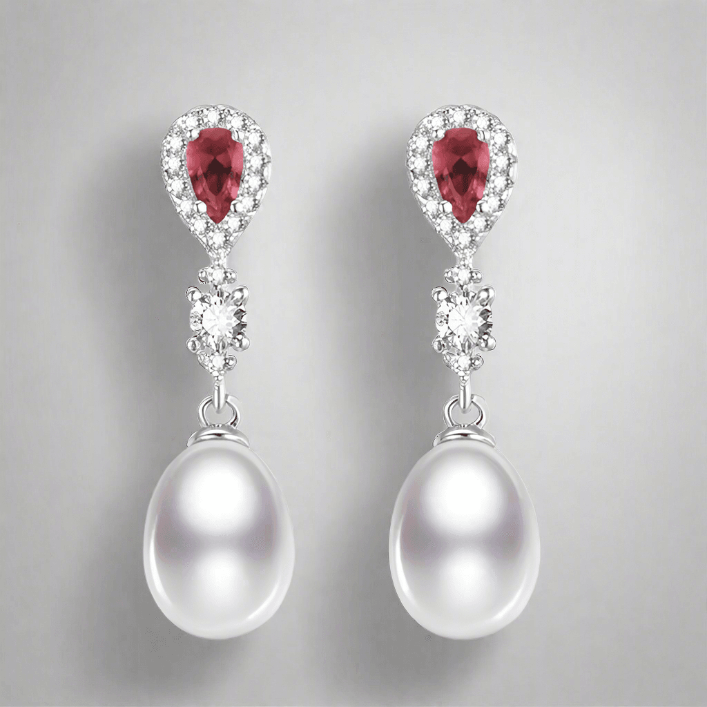 Rose Royale Freshwater Pearl & Ruby Zircon Earrings in Sterling Silver thumbnail 2