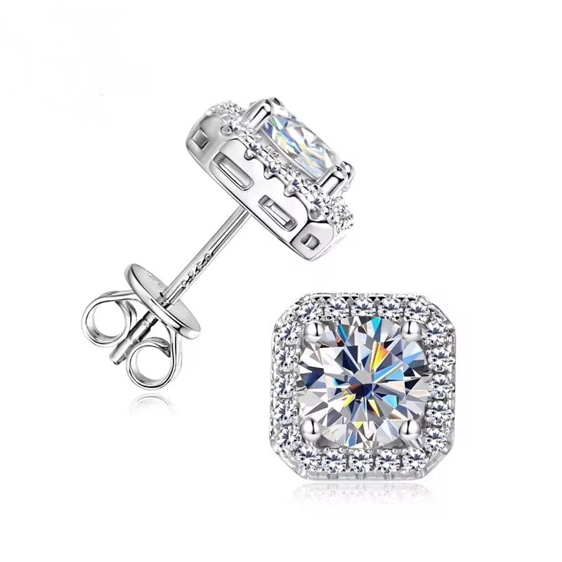 The Tary Moissanite Halo Earrings 925 Sterling Silver Timeless Studs thumbnail 1