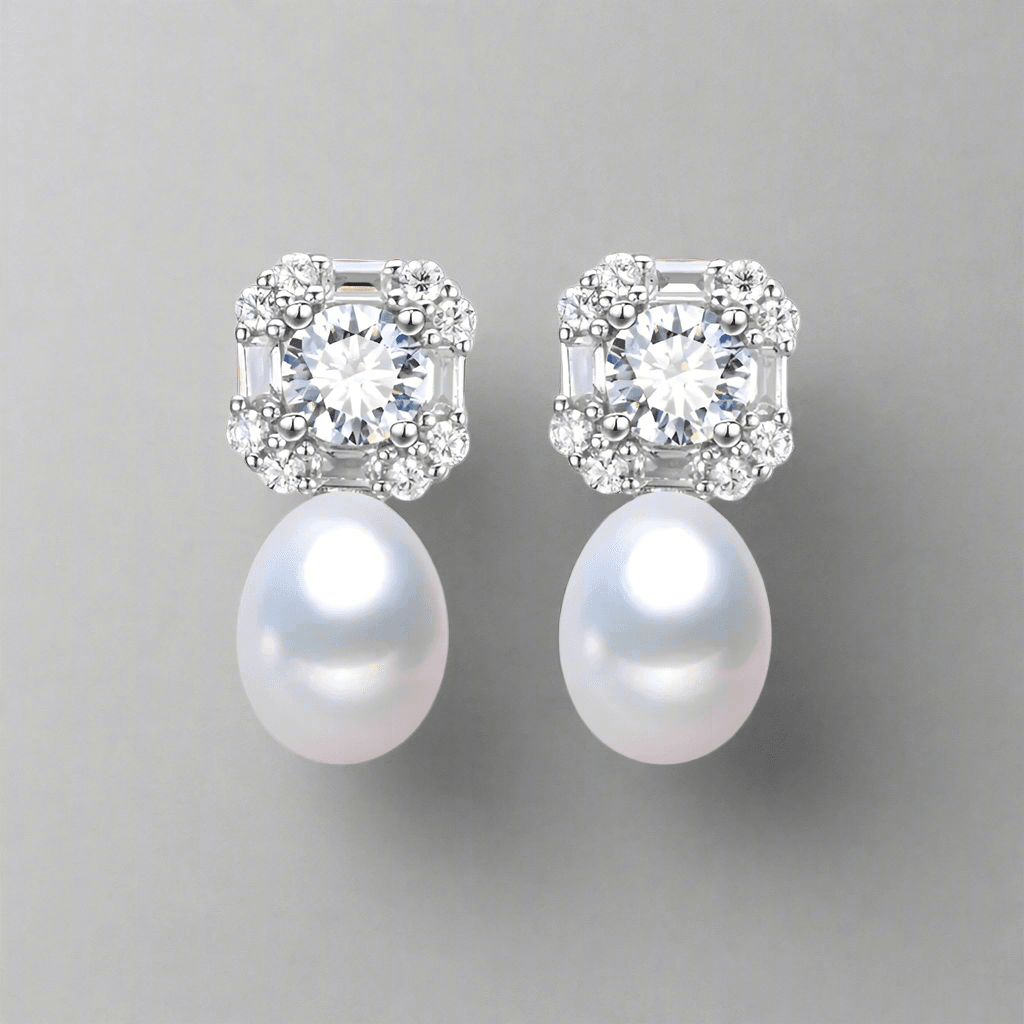 Tifany Freshwater Pearl & Zircon Cluster Earrings in Sterling Silve thumbnail 2