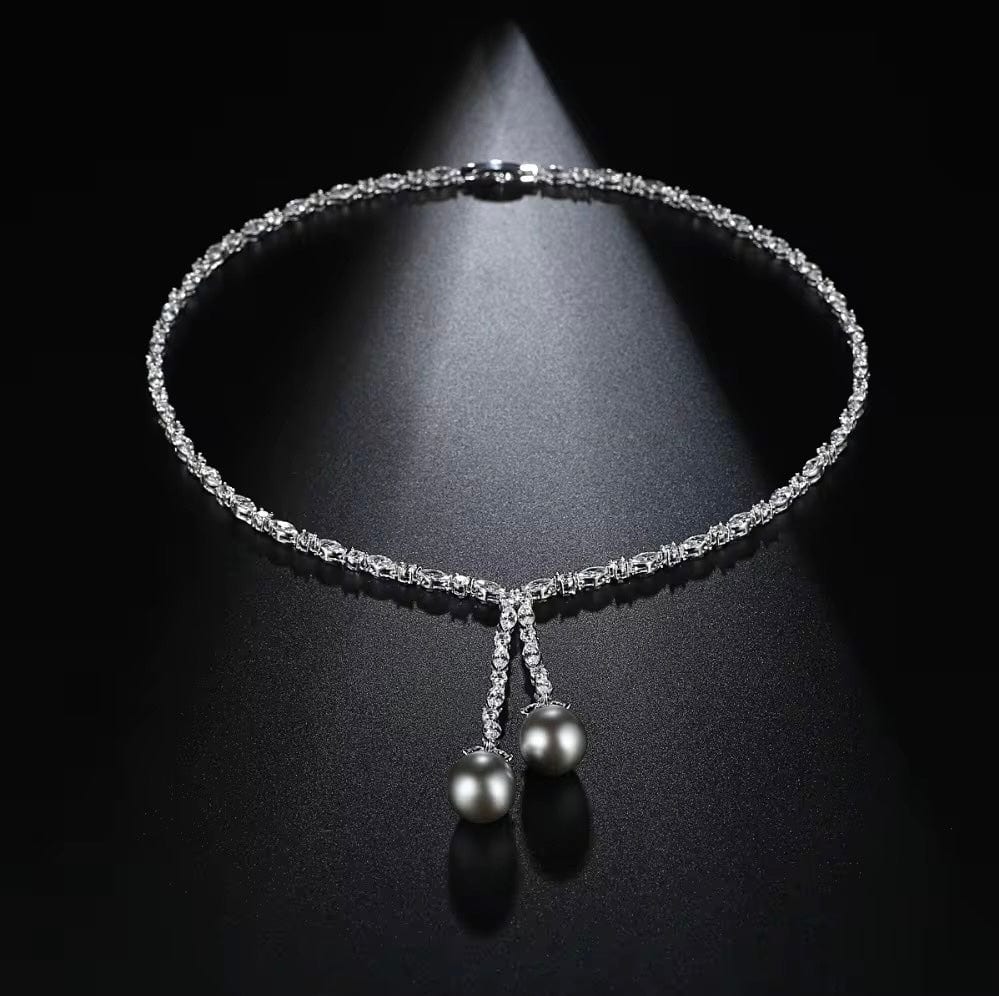 Selene Y-Chain Necklace with Real Pearls and High Brilliance Stones thumbnail 2