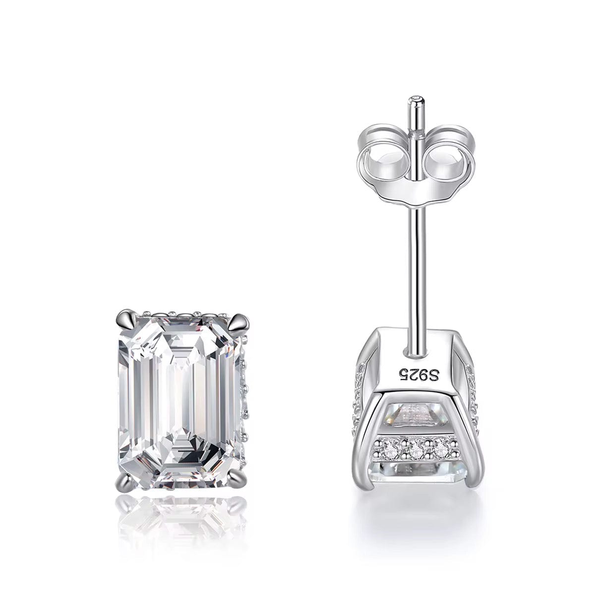 Élyna Emerald-Cut Moissanite Stud Earrings 925 Sterling Silver Luxury Studs thumbnail 2