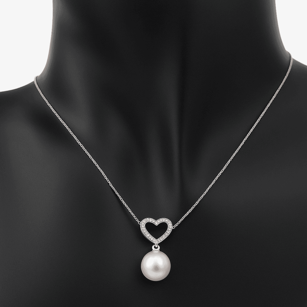 Kiara Lustré Heart Zircon & Freshwater Pearl Necklace in Sterling Silver thumbnail 3