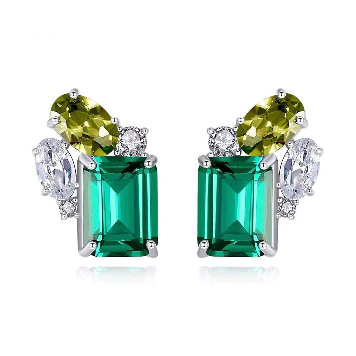 Amélya Emerald Muse Earrings Sterling Silver Green Gemstone Studs thumbnail 1