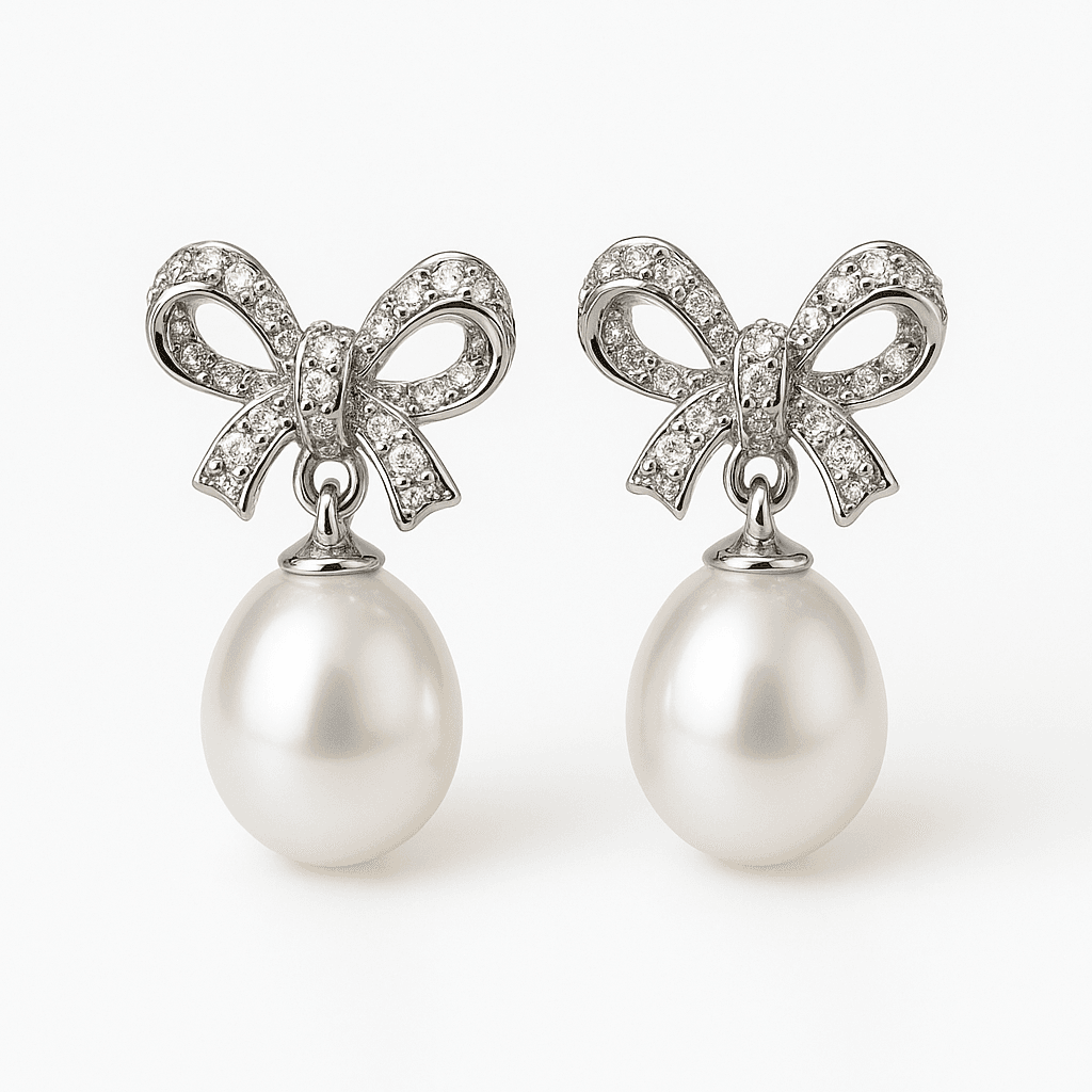 Kelly Little Luxe Freshwater Pearl & Zircon Bow Earrings in Sterling Silver thumbnail 1