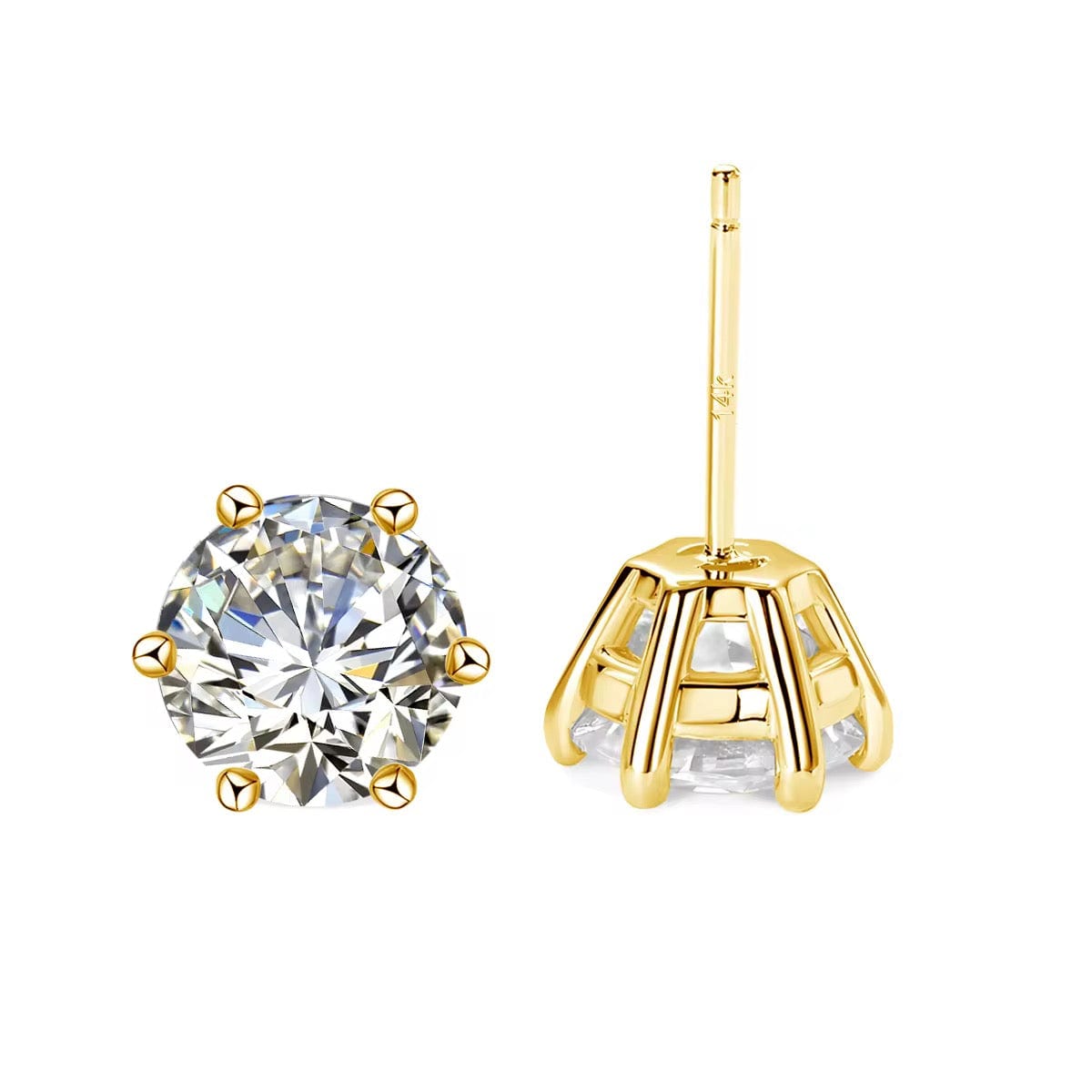 Kathy 14k Gold 2CT Moissanite Stud Earrings Timeless Sparkle thumbnail 2