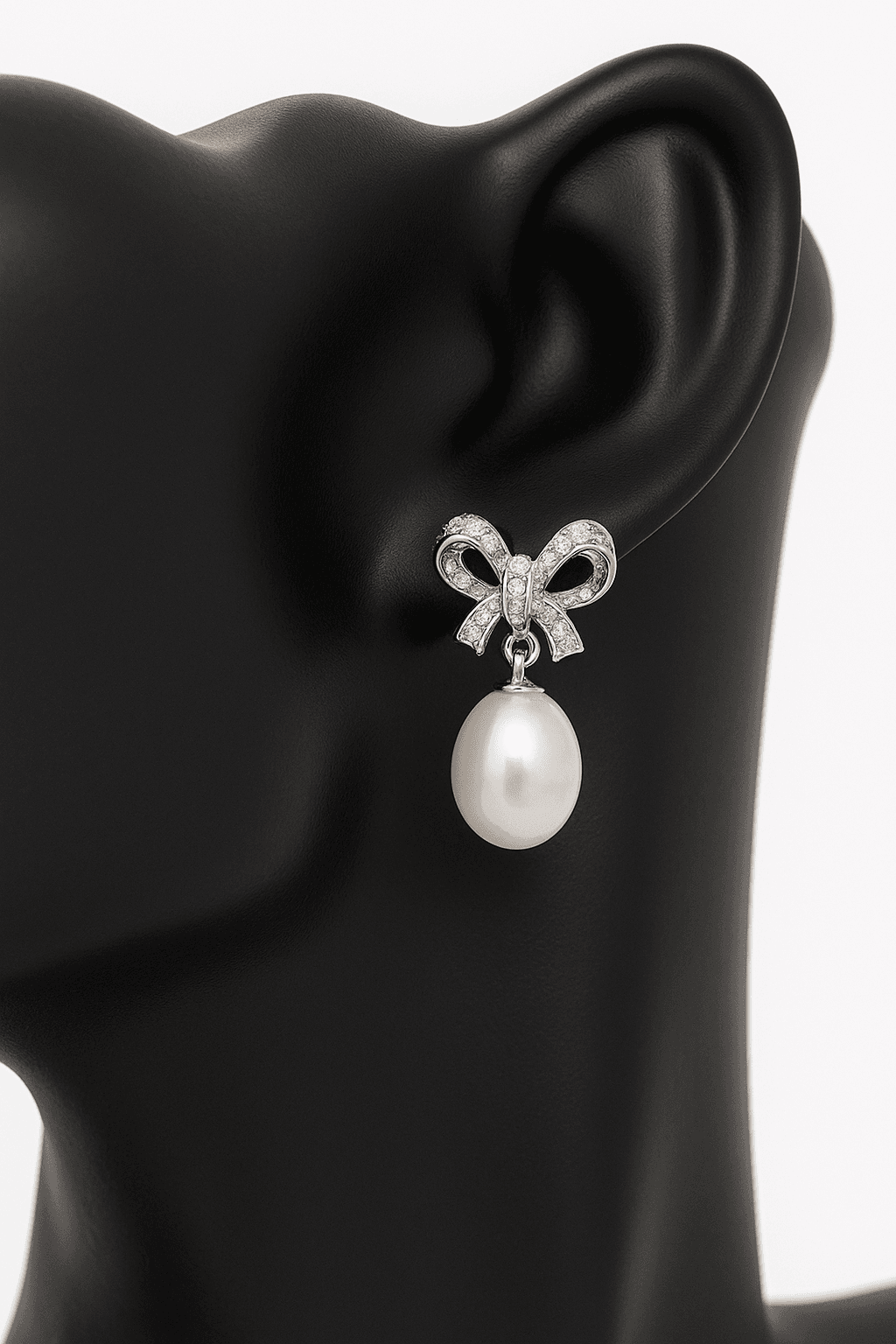 Kelly Little Luxe Freshwater Pearl & Zircon Bow Earrings in Sterling Silver thumbnail 2