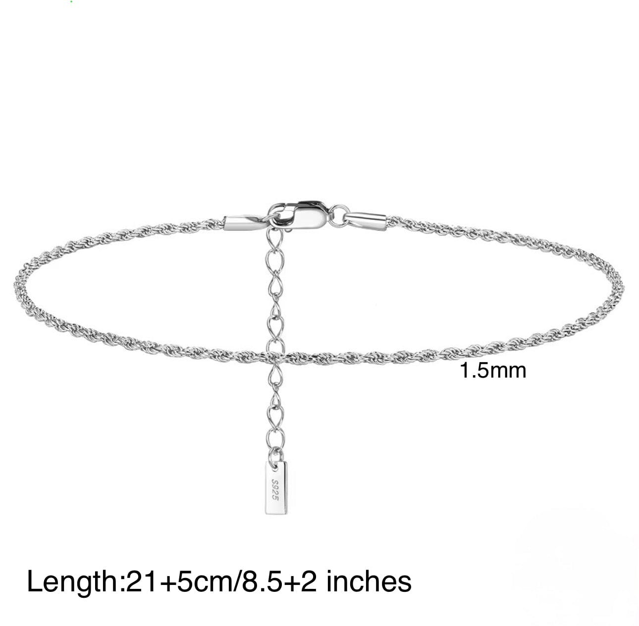 Zoe 925 Sterling Silver Rope Chain Anklet thumbnail 2