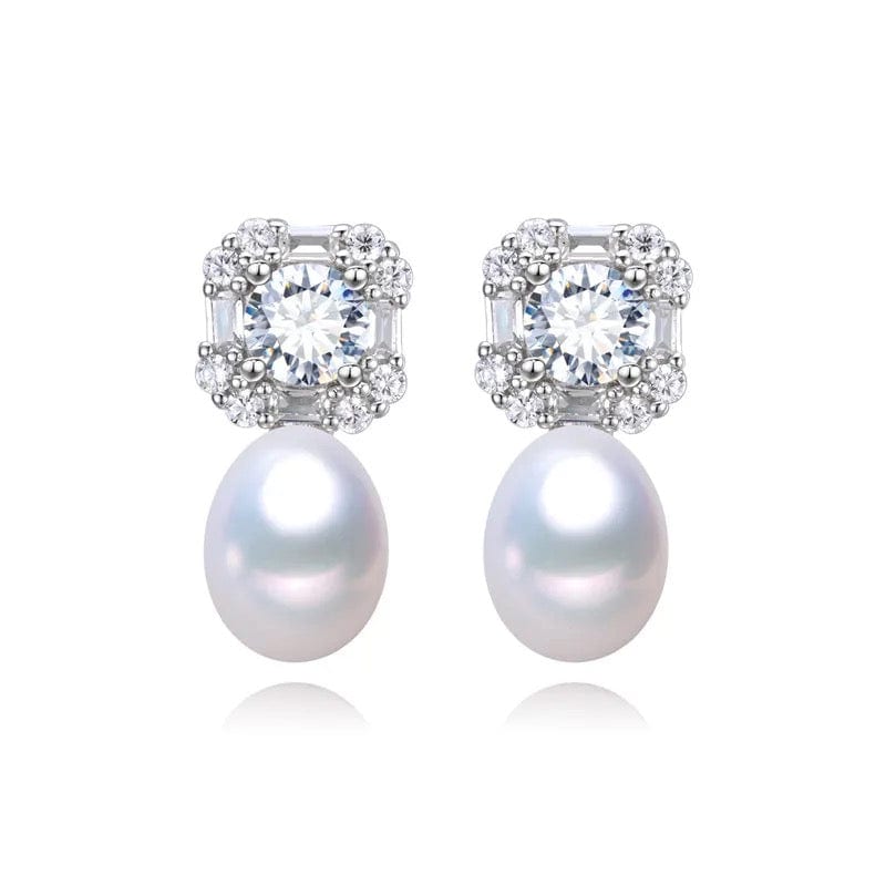 Tifany Freshwater Pearl & Zircon Cluster Earrings in Sterling Silve thumbnail 1