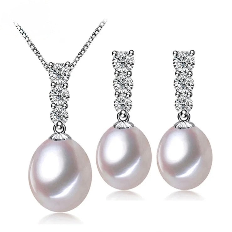 Toyah Lustré Freshwater Pearl Drop Set with Zircon Chain in Sterling Silver - Image 1