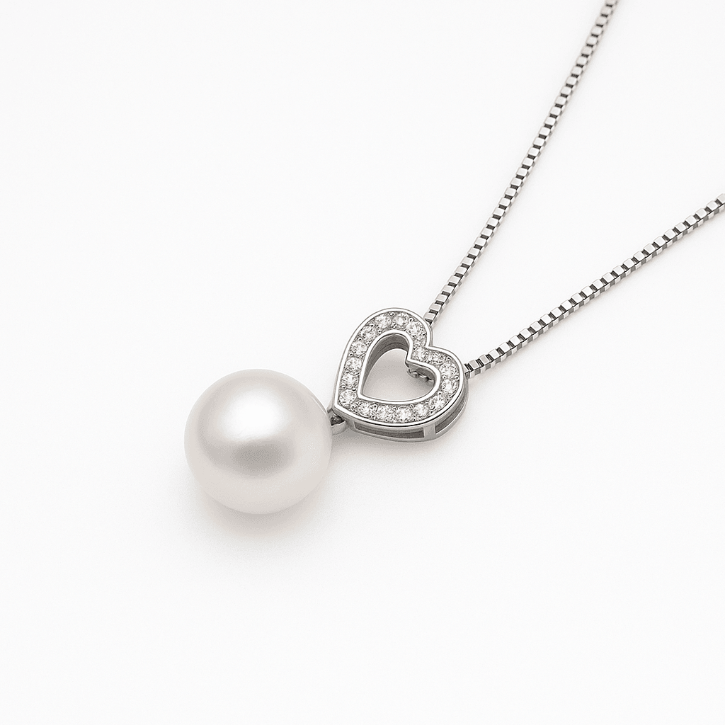 Kiara Lustré Heart Zircon & Freshwater Pearl Necklace in Sterling Silver - Image 1