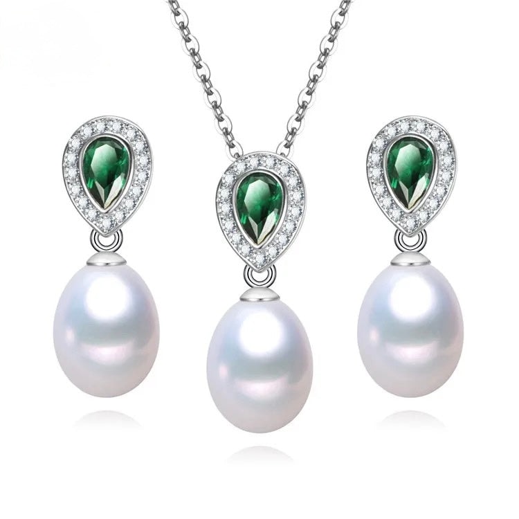 Laurena Royale Freshwater Pearl & Emerald Zircon Set in Sterling Silver - Image 1