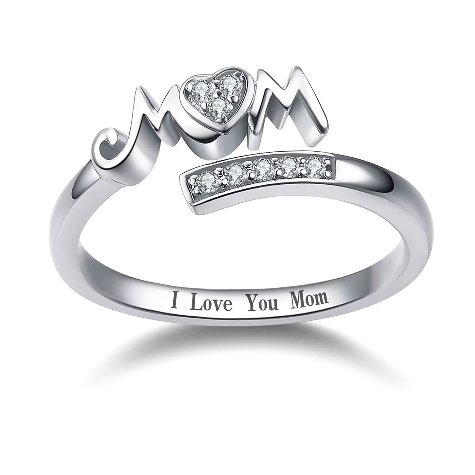 Tess Mom Heart Promise Ring Sterling Silver & Sparkling Zircons - Image 1