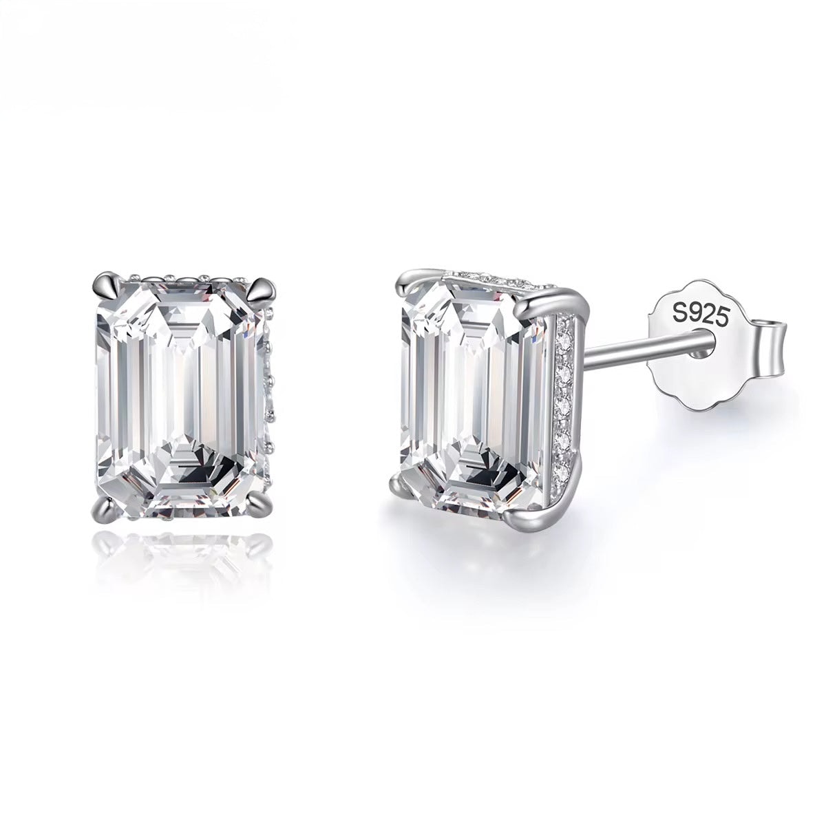 Élyna Emerald-Cut Moissanite Stud Earrings 925 Sterling Silver Luxury Studs - Image 1