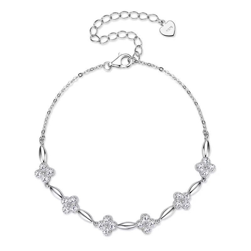 Adélia Moissanite Clover Bracelet 925 Sterling Silver Adjustable Luxury Bracelet - Image 1