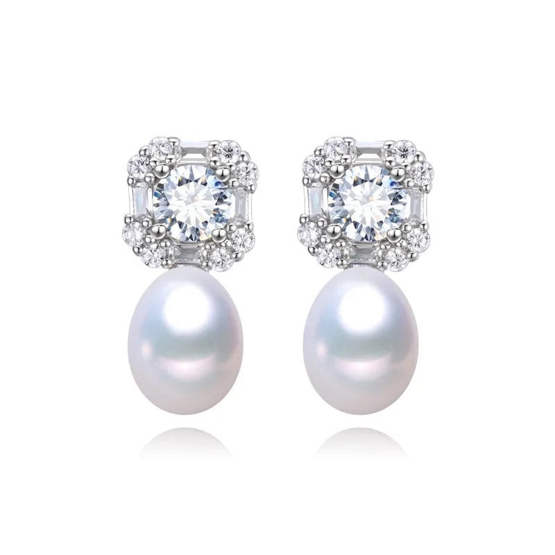 Tifany Freshwater Pearl & Zircon Cluster Earrings in Sterling Silve - Image 1
